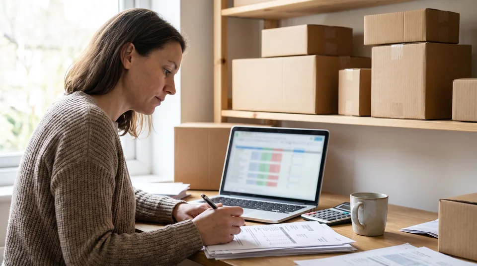 Brand marketing manager reviewing an annual ambassador platform contract at her desk